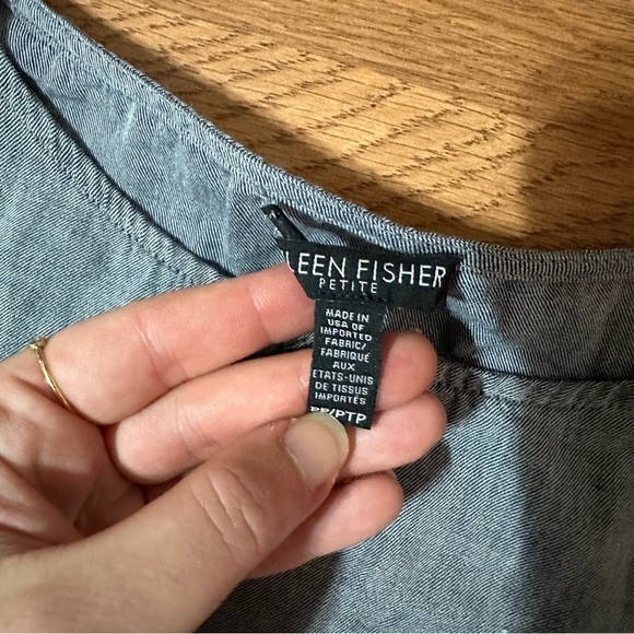 EILEEN FISHER Denim Blue Cotton Nomadic Stripe A-Line Boat Neck Dress Size PP - Picture 3 of 4